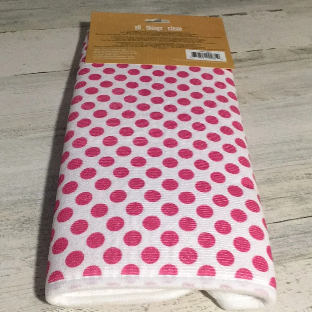 All Things Clean 19.5”x15” super absorbent dish drying mat pink polka dots